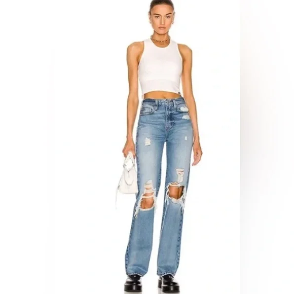 Frame Le Jane Distressed Jeans in Size 31 - New With Tags - high rise/straight - Picture 4 of 14